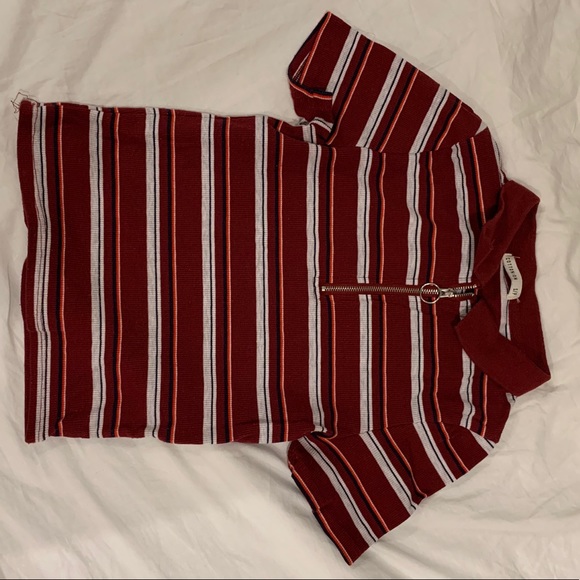 collared crop top striped quarter zip - Picture 1 of 4